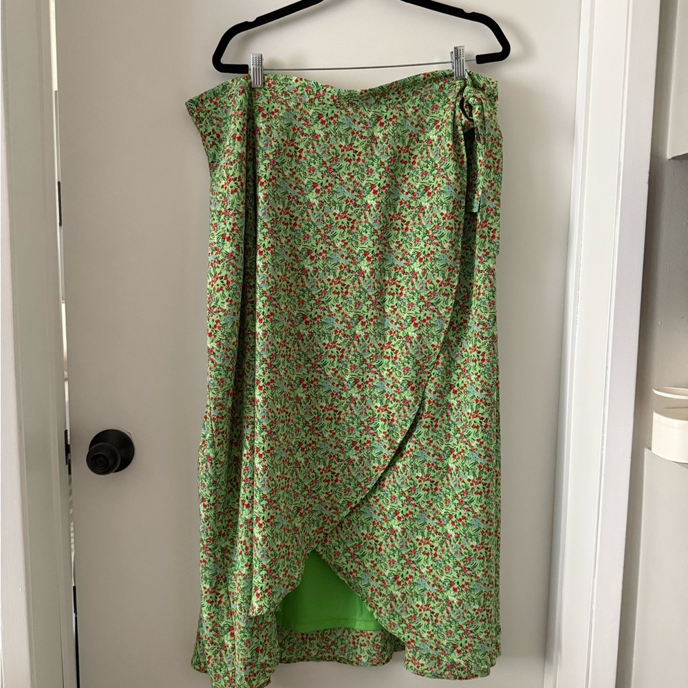 Fashion Union Green Midi Wrap Skirt